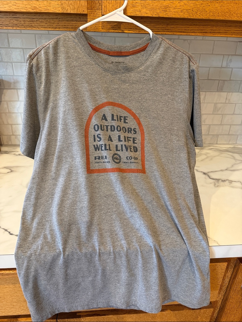REI Gray Short Sleeve Graphic Tee with Orange Accent